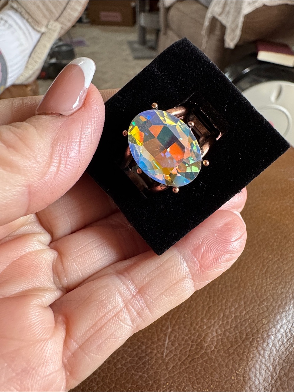 Aurora Crystal Statement Ring - Iridescent Oval